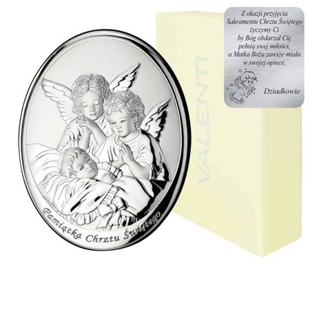 Obrazek srebrny Aniołki nad dzieckiem podpisem 604A